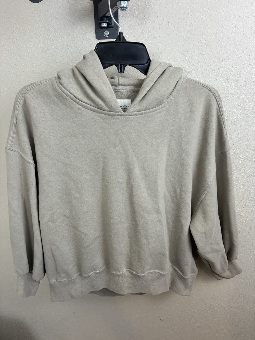 Abercrombie Soft A&F Womens M Taupe Cropped Hoodie Puff Sleeve Oversized